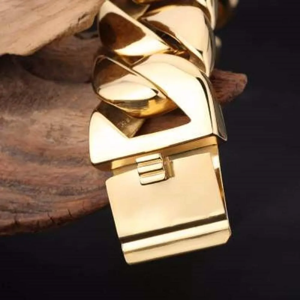 Bold Masculine Heavy Silver/18k Gold Plated 316L Stainless Steel Huge 31mm Wide Cuban Link Bracelet for Men