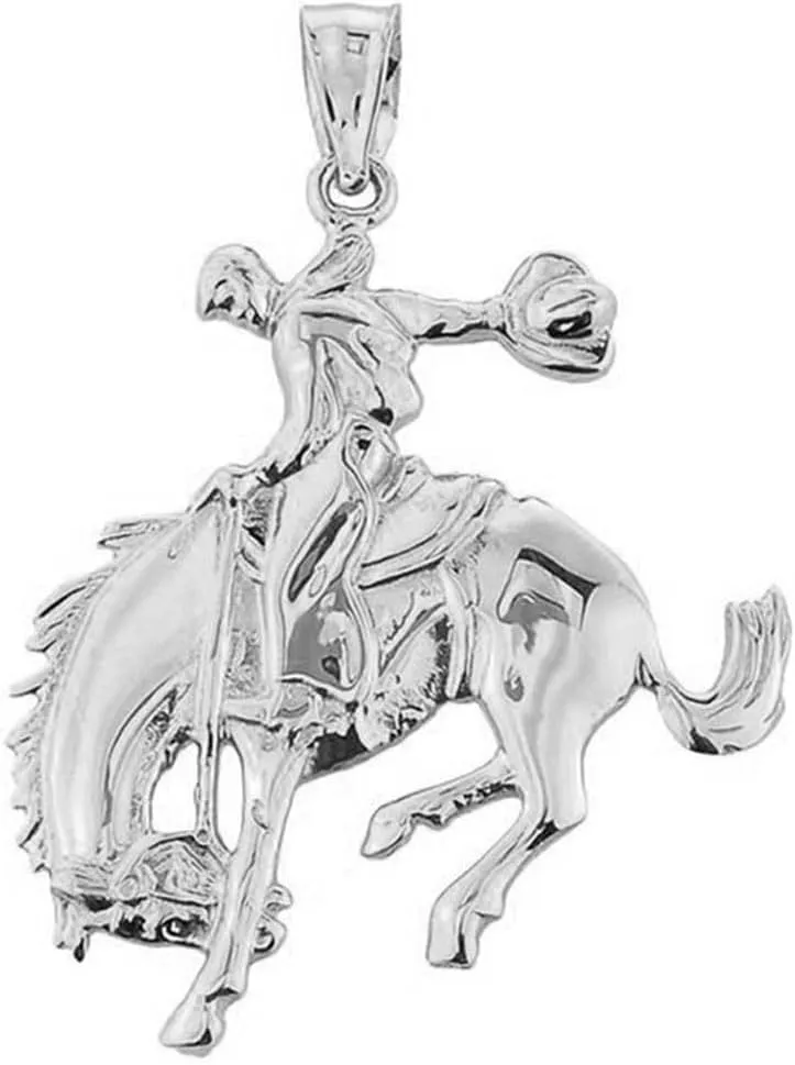 Bold Sterling Silver Western Charm Rodeo Horse Cowboy Pendant Necklace