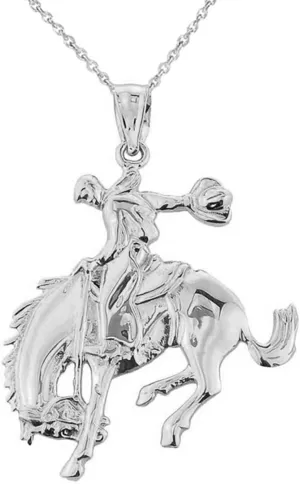 Bold Sterling Silver Western Charm Rodeo Horse Cowboy Pendant Necklace
