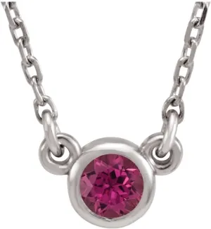 Bonyak Jewelry Rhodium-Plated Sterling Silver 3mm Round Imitation Pink Tourmaline Solitaire 16" Necklace Stunning