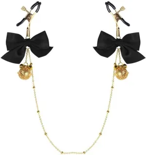 Bow Body Chain with Adjustable Nip Clamps Non Piercing Body Clips with Bells Attractive Body Jewelry