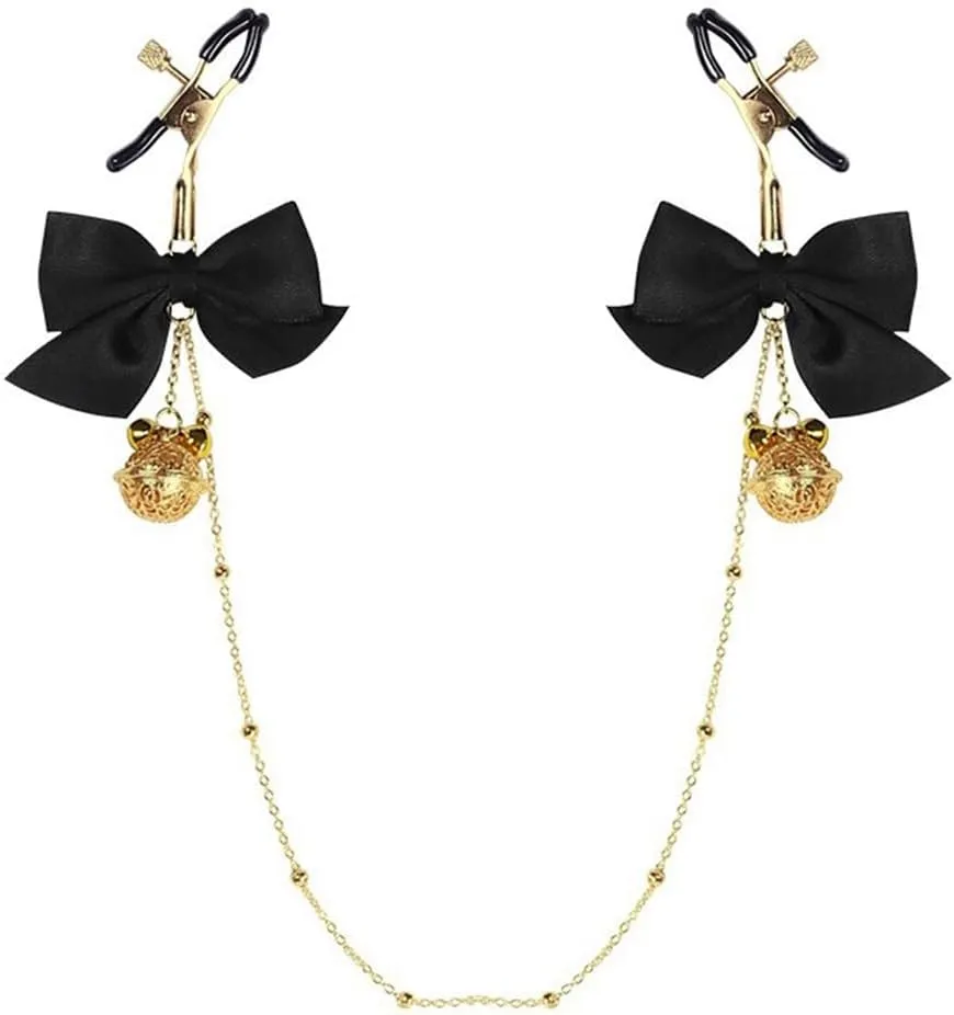 Bow Body Chain with Adjustable Nip Clamps Non Piercing Body Clips with Bells Attractive Body Jewelry