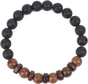 Bracelet Wooden Beads Balance Black Lava Rock Bangles Jewelry 8mm Natural Wood Women Prayer Jewelry Yoga Bracelets,14,21cm-8.3inch