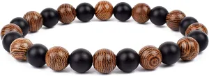 Bracelet Wooden Beads Balance Black Lava Rock Bangles Jewelry 8mm Natural Wood Women Prayer Jewelry Yoga Bracelets,19,23cm-9.1inch