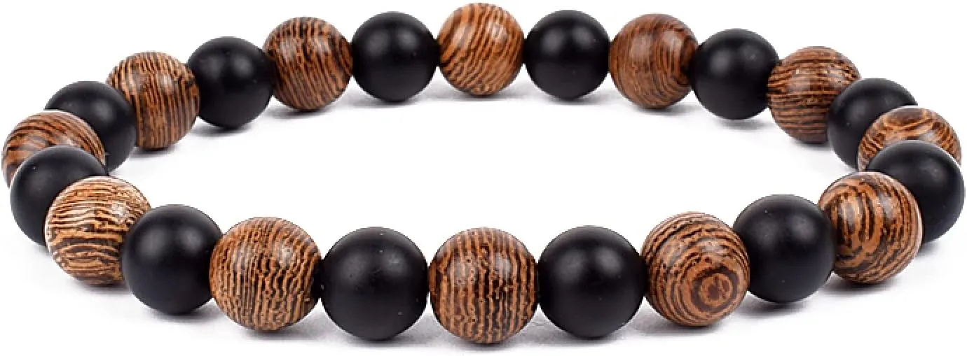 Bracelet Wooden Beads Balance Black Lava Rock Bangles Jewelry 8mm Natural Wood Women Prayer Jewelry Yoga Bracelets,19,23cm-9.1inch