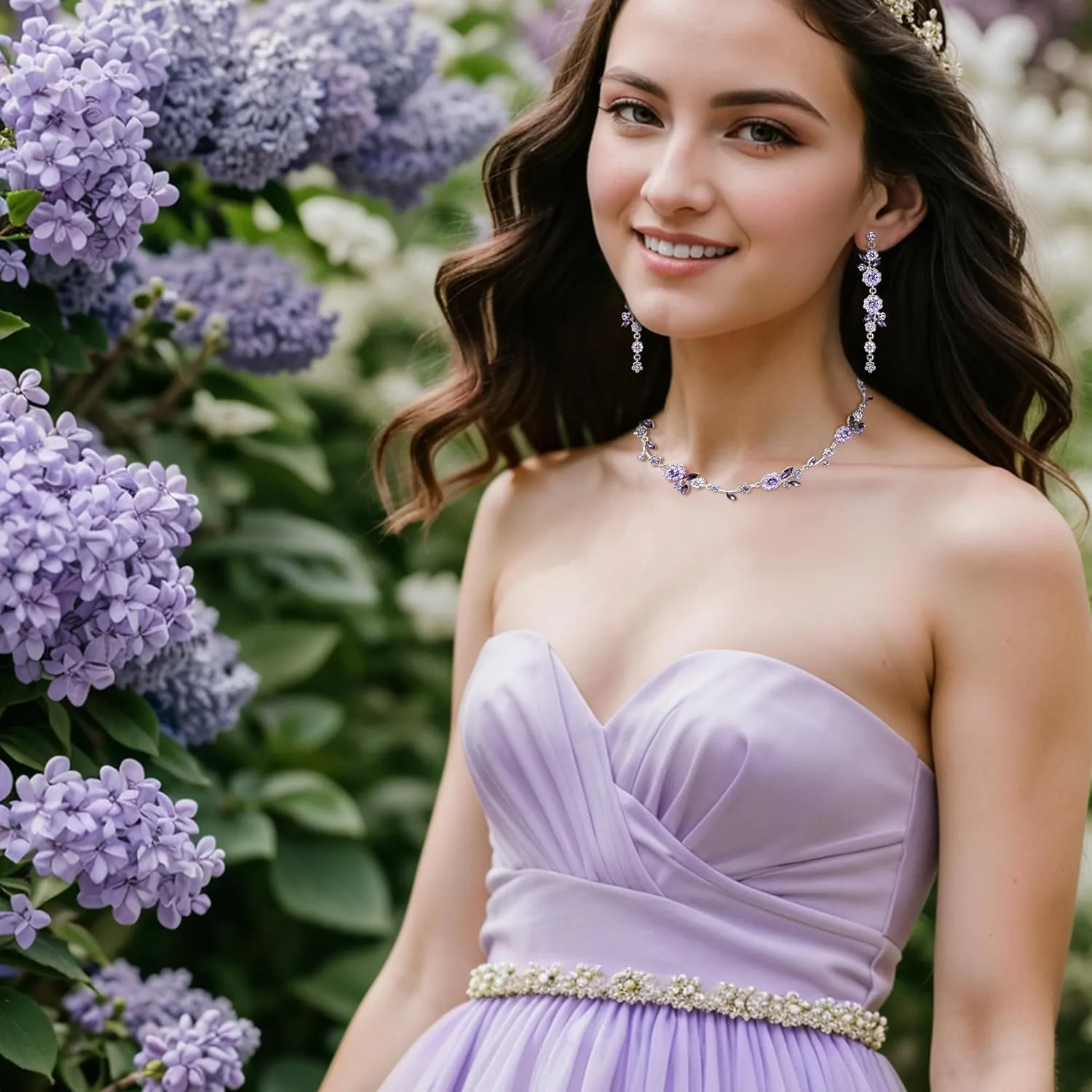 BriLove Flower Jewelry Set for Women,Gorgeous Stunning Crystal Elegant Flowers Marquise Cluster Statement Necklace Long Dangle Drop Earrings Party Prom Accessories
