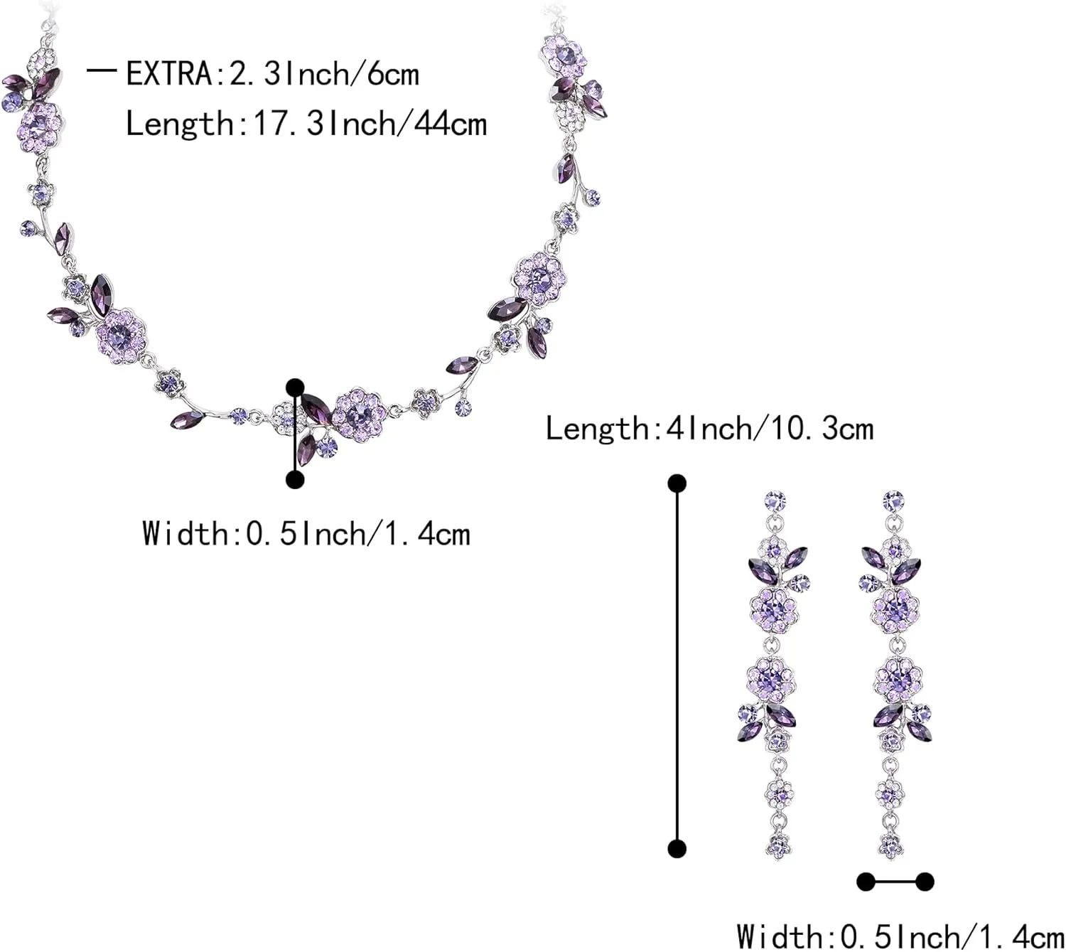 BriLove Flower Jewelry Set for Women,Gorgeous Stunning Crystal Elegant Flowers Marquise Cluster Statement Necklace Long Dangle Drop Earrings Party Prom Accessories