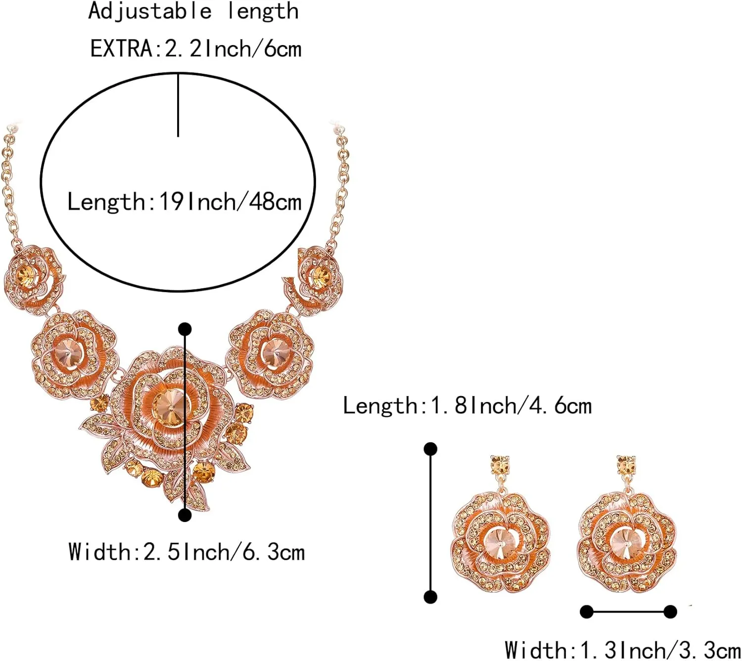 BriLove Gorgeous Stunning Crystal Layer Flower Cluster Statement Necklace Dangle Earrings Jewelry Set for Women Bridal Bridesmaid
