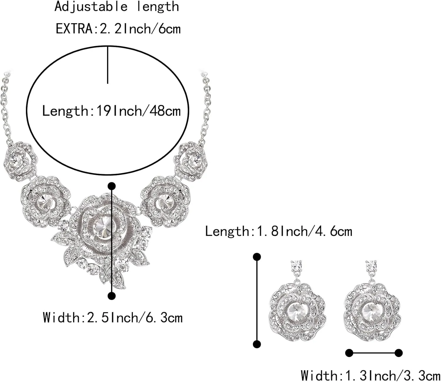 BriLove Gorgeous Stunning Crystal Layer Flower Cluster Statement Necklace Dangle Earrings Jewelry Set for Women Bridal Bridesmaid