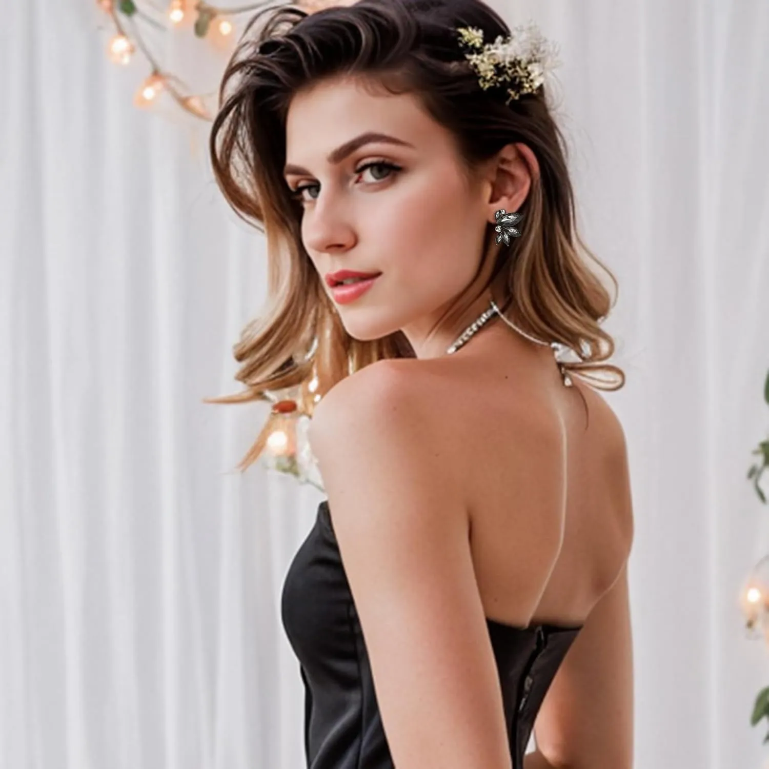 BriLove Gorgeous Stunning Rhinestone Marquise Stud Earrings for Women Wedding Bridal Party Prom Accessories