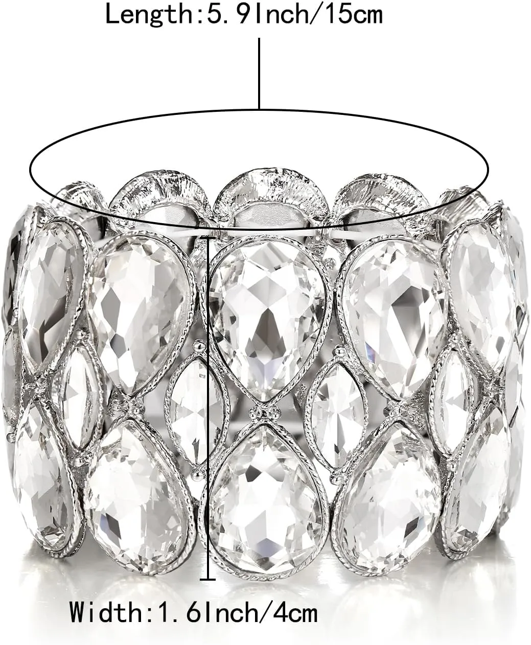 BriLove Wedding Bridal Stunning Crystal Double Row Water Drop Marquise Cluster Stretch Bangle Bracelet for Women Bride