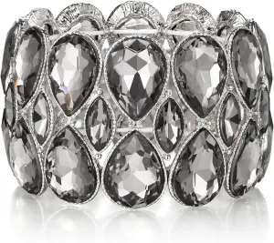 BriLove Wedding Bridal Stunning Crystal Double Row Water Drop Marquise Cluster Stretch Bangle Bracelet for Women Bride