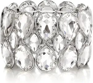 BriLove Wedding Bridal Stunning Crystal Double Row Water Drop Marquise Cluster Stretch Bangle Bracelet for Women Bride