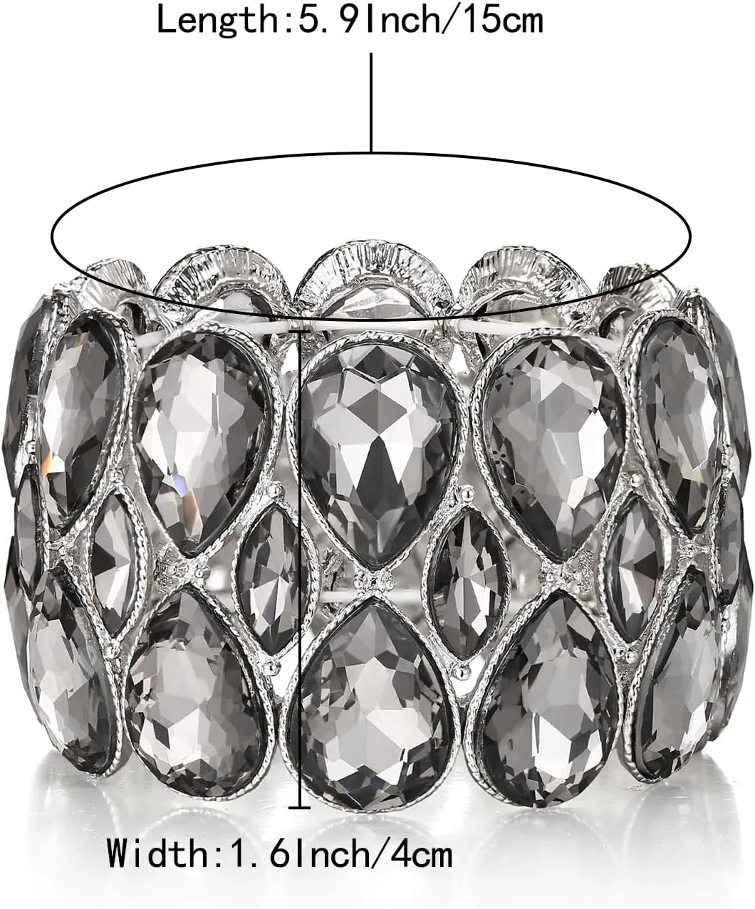 BriLove Wedding Bridal Stunning Crystal Double Row Water Drop Marquise Cluster Stretch Bangle Bracelet for Women Bride