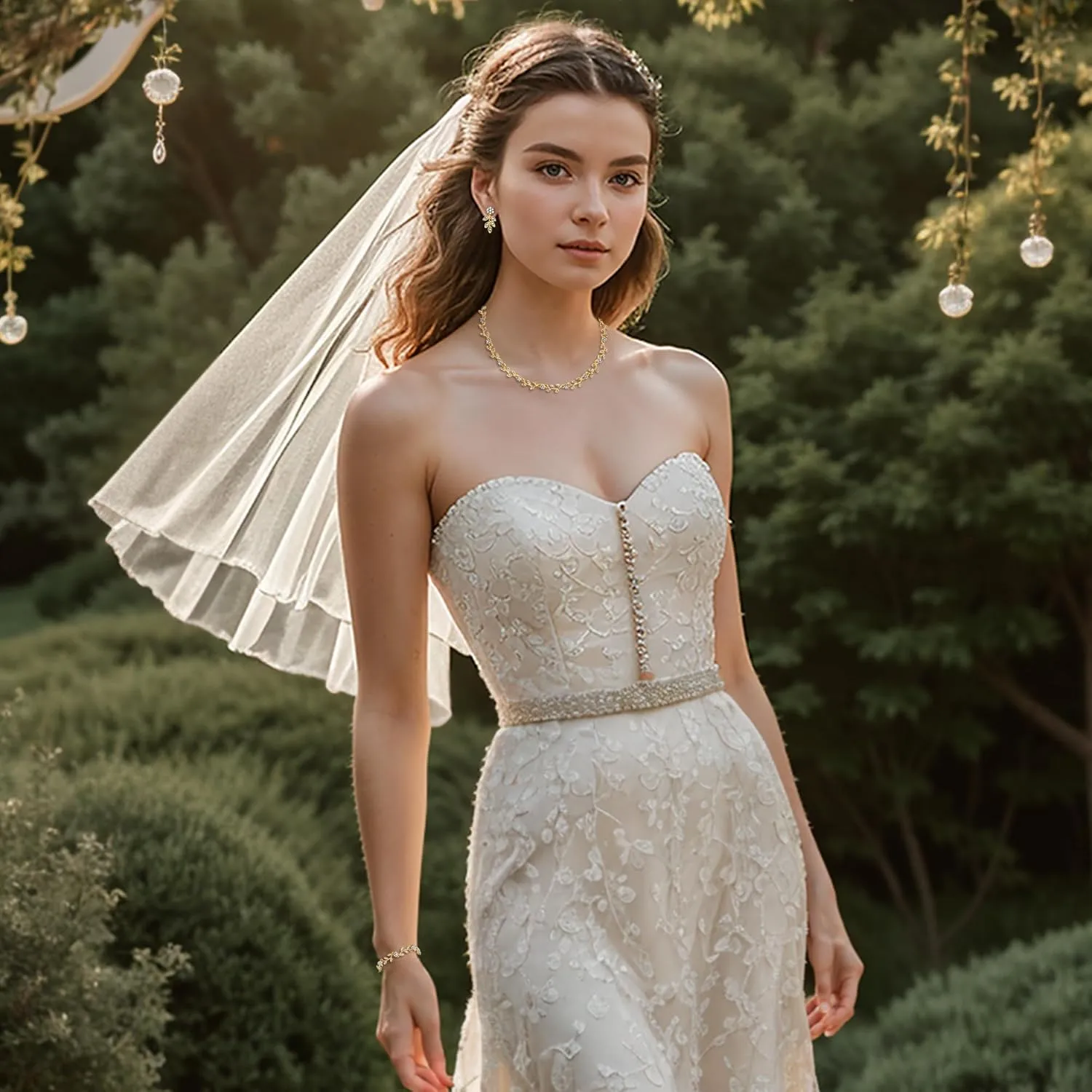BriLove Wedding Jewelry Set for Women Bride, Gorgeous Stunning Crystal Flower Leaf Cluster Choker Necklace Link Bracelet Stud Earrings Bridal Bridesmaid