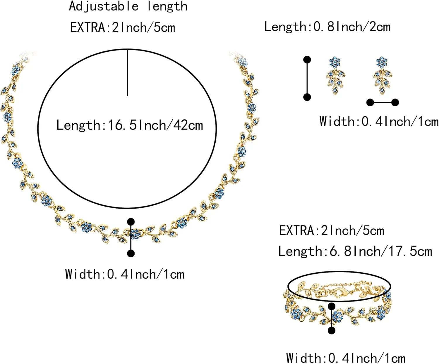 BriLove Wedding Jewelry Set for Women Bride, Gorgeous Stunning Crystal Flower Leaf Cluster Choker Necklace Link Bracelet Stud Earrings Bridal Bridesmaid