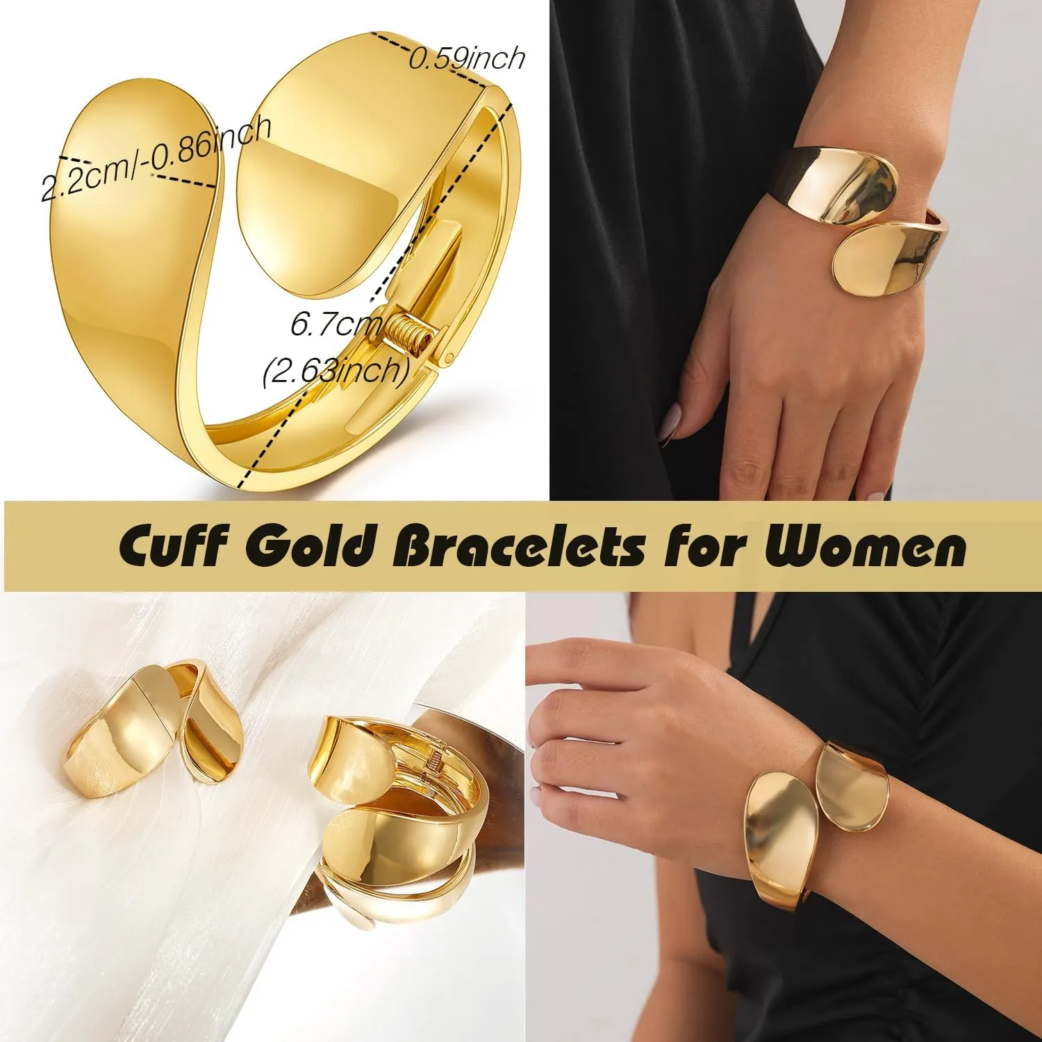 BROCC 2Pcs Gold Chunky Cuff Bracelets for Women Adjustable Bangle Gold Plated Twisted Hinged Bangle Bracelet Fashion Jewelry Trendy Cuff Bracelet for Daily Wear