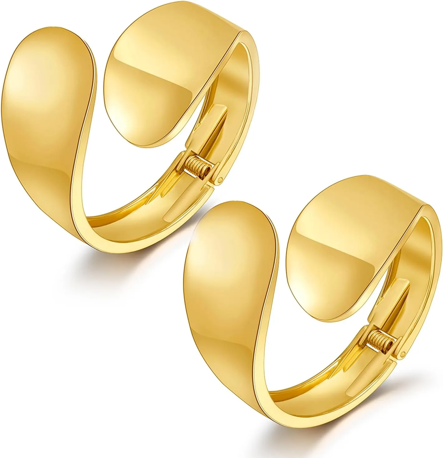 BROCC 2Pcs Gold Chunky Cuff Bracelets for Women Adjustable Bangle Gold Plated Twisted Hinged Bangle Bracelet Fashion Jewelry Trendy Cuff Bracelet for Daily Wear