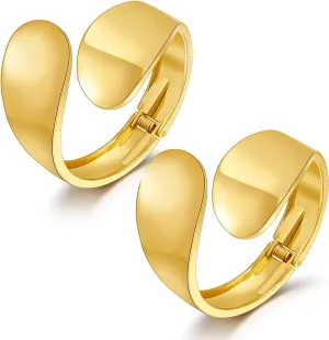 BROCC 2Pcs Gold Chunky Cuff Bracelets for Women Adjustable Bangle Gold Plated Twisted Hinged Bangle Bracelet Fashion Jewelry Trendy Cuff Bracelet for Daily Wear