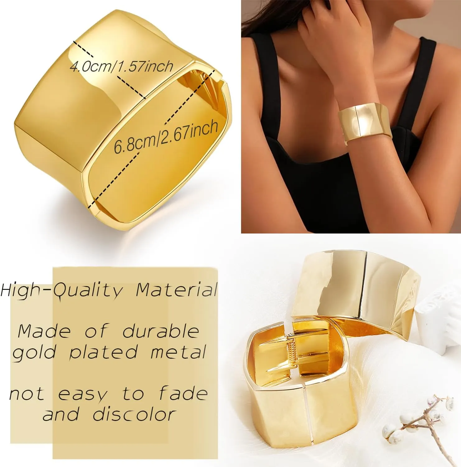 BROCC 2Pcs Gold Chunky Cuff Bracelets for Women Adjustable Bangle Gold Plated Twisted Hinged Bangle Bracelet Fashion Jewelry Trendy Cuff Bracelet for Daily Wear