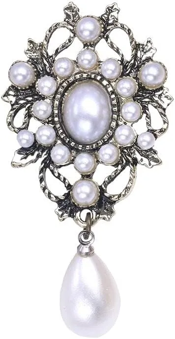 Brooch Imitation Pearl Charming Antique Copper Drop Brooch Pin Women Mujer Bijoux Gift Jewelry Brooches for Women