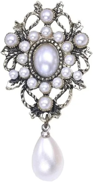 Brooch Imitation Pearl Charming Antique Copper Drop Brooch Pin Women Mujer Bijoux Gift Jewelry Brooches for Women