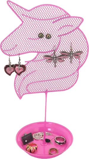 Bucasi CUTE UNICORN JEWELRY ORGANIZER - TEEN EARRING AND RING STAND - GIRLS GIFT IDEA (Pink)