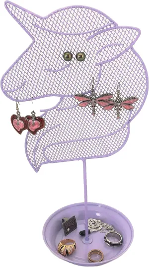 Bucasi CUTE UNICORN JEWELRY ORGANIZER - TEEN EARRING AND RING STAND - GIRLS GIFT IDEA (Purple)