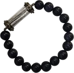 Buddha Bracelet Prayer Amulet Natural Dark Blue Stone Bead Pendant with Takut Silver Charms Thai Bring Prosperity