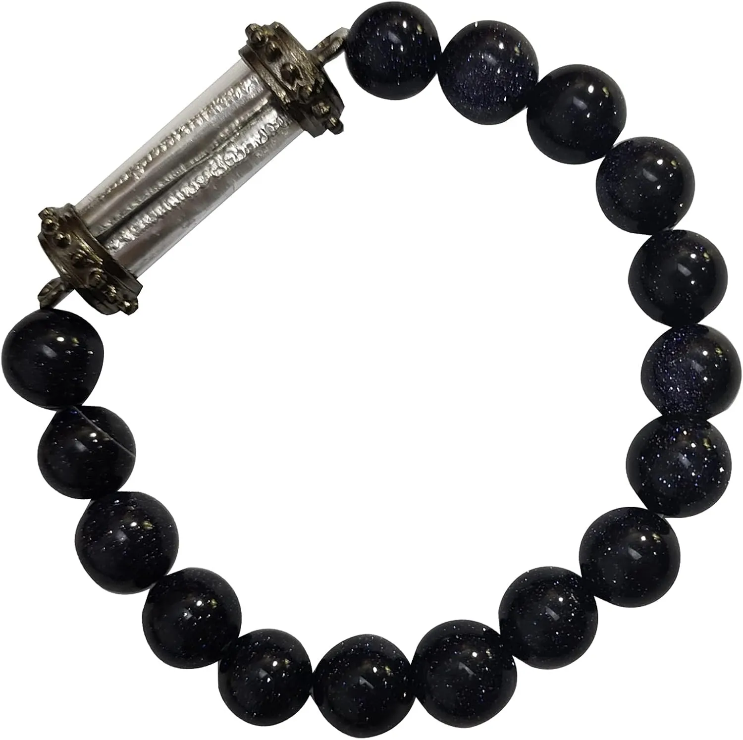 Buddha Bracelet Prayer Amulet Natural Dark Blue Stone Bead Pendant with Takut Silver Charms Thai Bring Prosperity