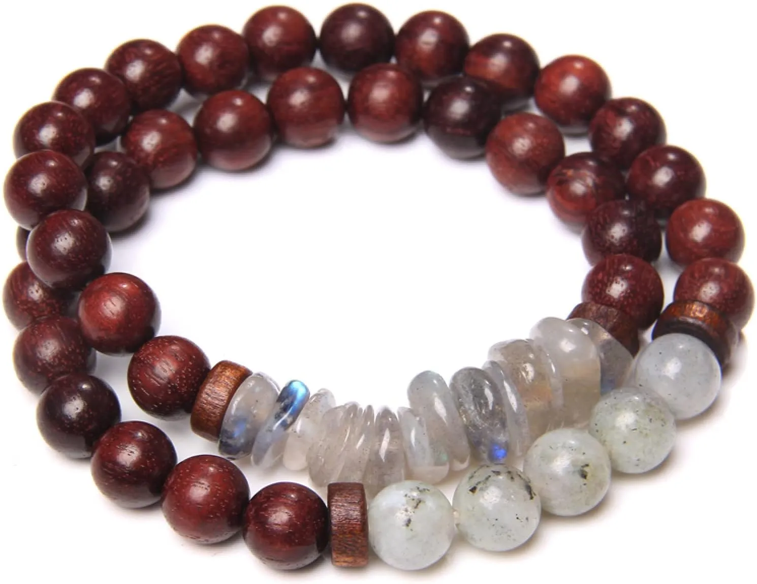 Buddha Prayer Beads Mala Bracelet 8MM Natural Stone Bracelets for Women Men Unisex Labradorite Indian Agates Bangles Necklace,Wood Labradorite,38 cm