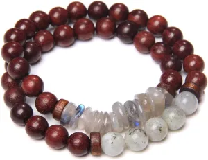 Buddha Prayer Beads Mala Bracelet 8MM Natural Stone Bracelets for Women Men Unisex Labradorite Indian Agates Bangles Necklace,Wood Labradorite,38 cm