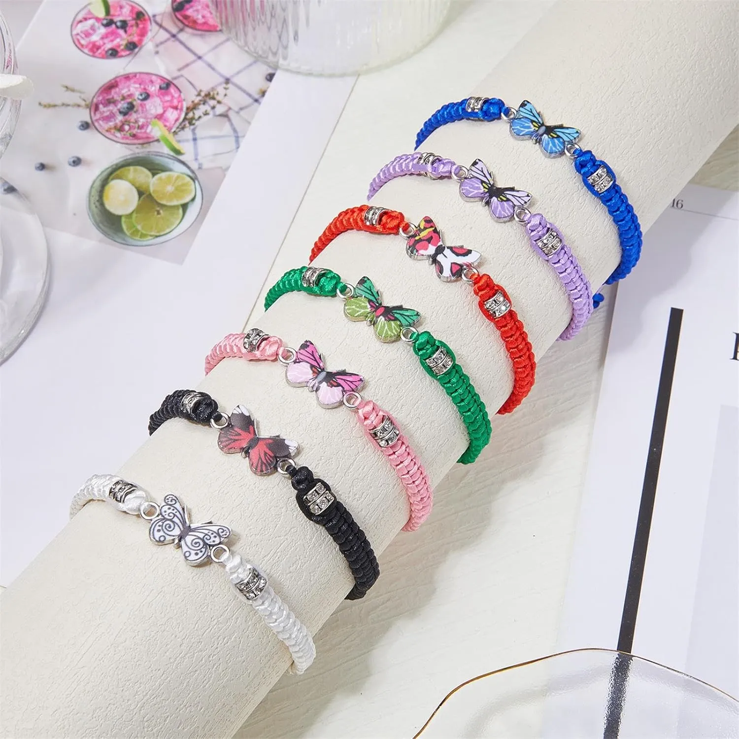 Butterfly Charm Bracelet Handmade Woven Adjustable Braided Rope Charming Butterfly Bracelet Colorful Lucky Butterfly Friendship Matching Bracelet