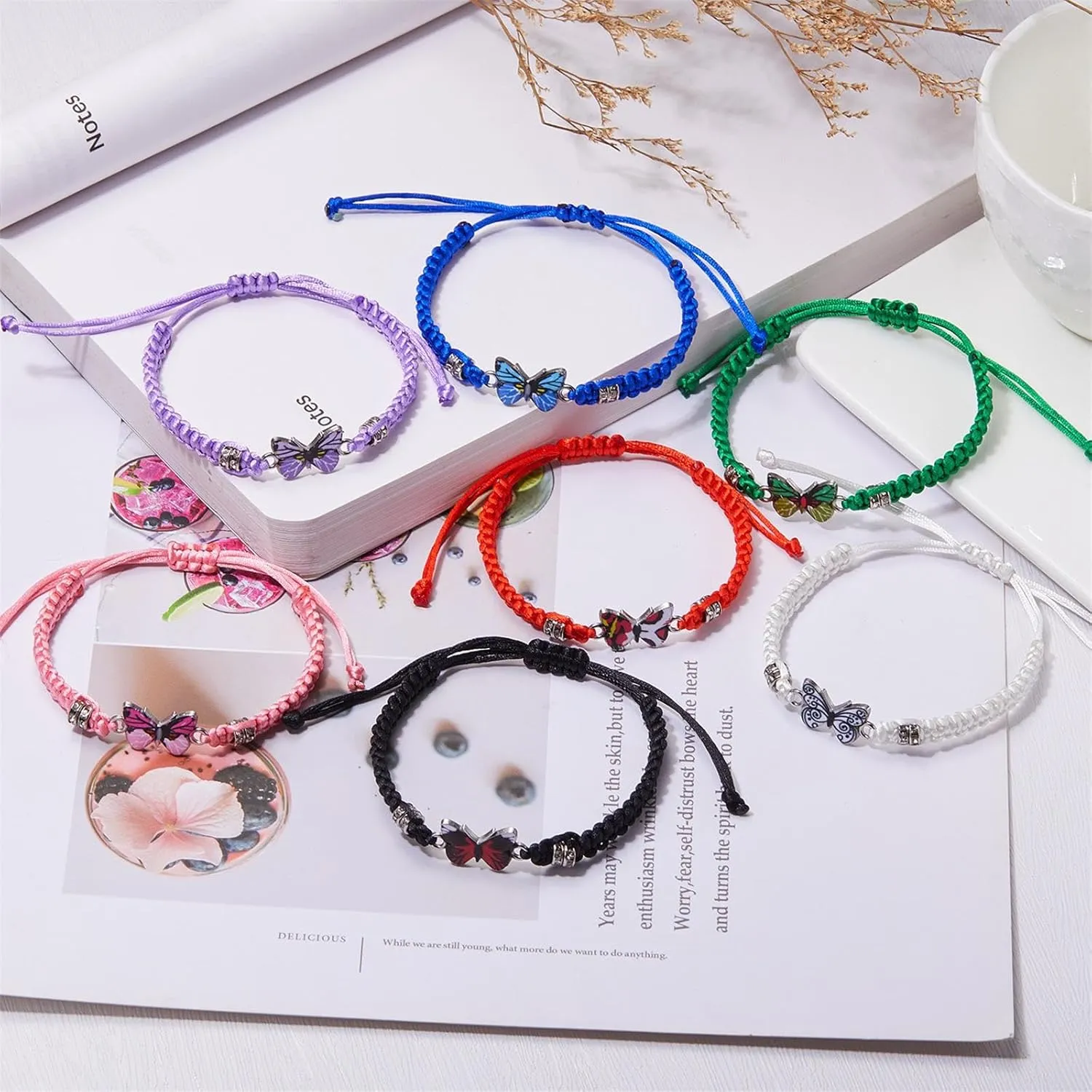 Butterfly Charm Bracelet Handmade Woven Adjustable Braided Rope Charming Butterfly Bracelet Colorful Lucky Butterfly Friendship Matching Bracelet