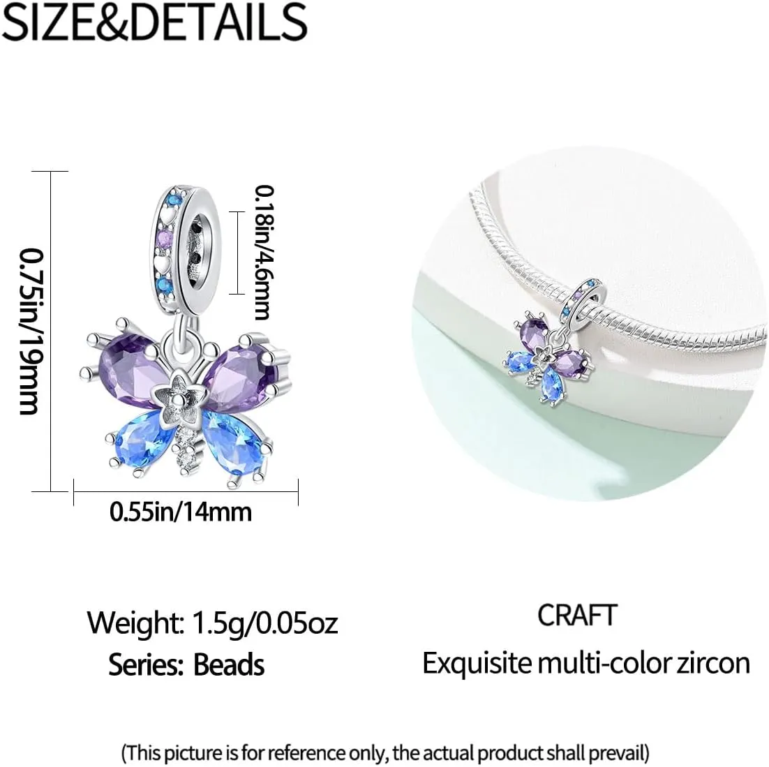 Butterfly Charms for Women - Pandora-Style Compatible Charms, Bead Pendants for Bracelets and Necklace Jewelry Mother's Day Gift