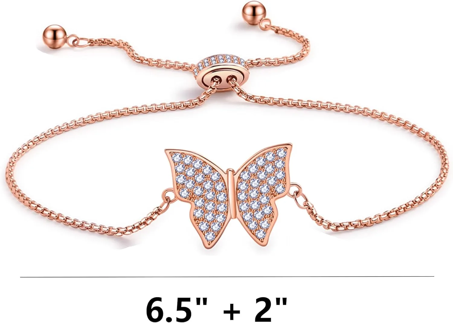 Butterfly Earring Necklace Bracelet Set - 14K Gold Plated Dainty Butterfly Jewelry Set with Cubic Zirconia, Birthday Bar Mitzvah Gifts for Women | Color: Gold/White Gold/Rose Gold