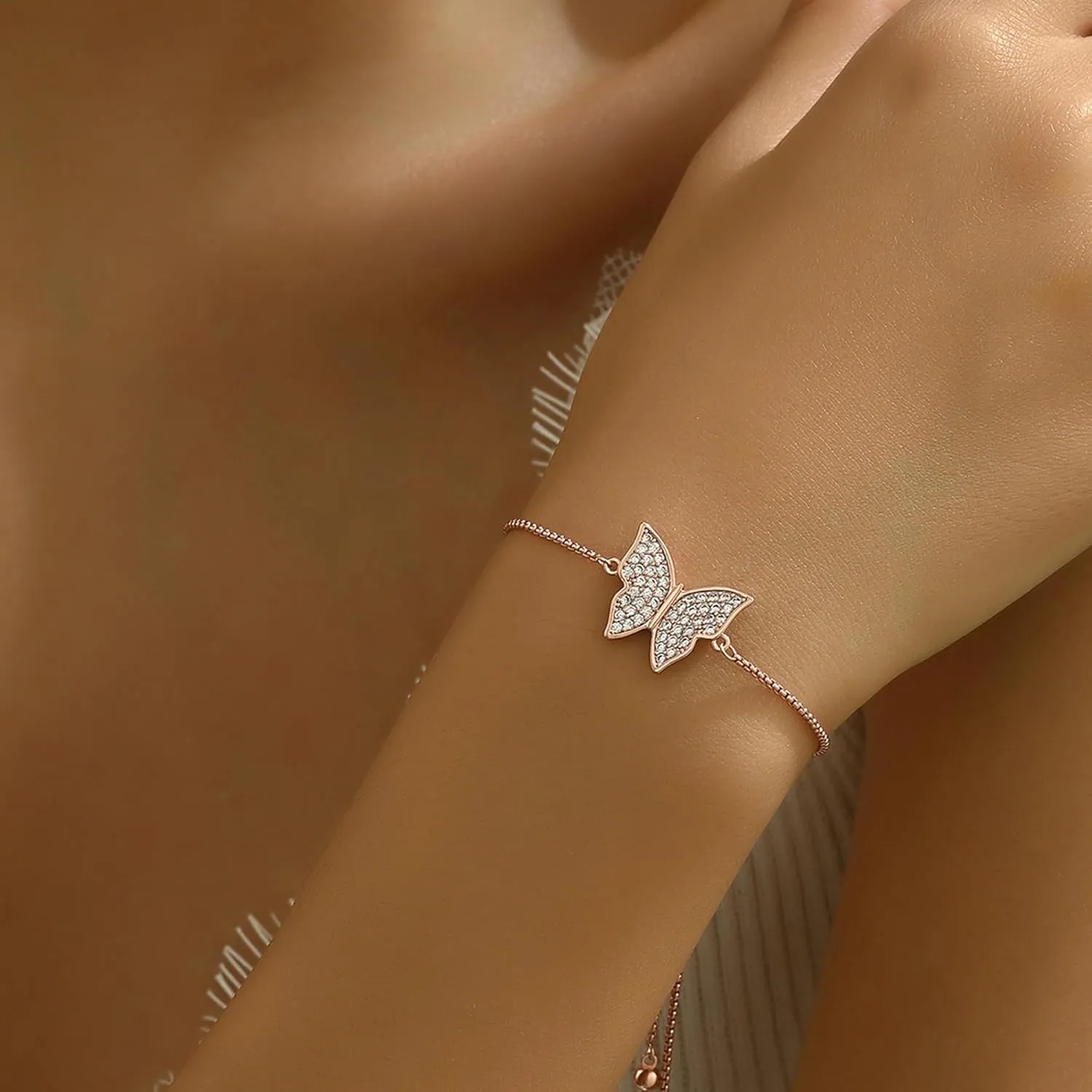 Butterfly Earring Necklace Bracelet Set - 14K Gold Plated Dainty Butterfly Jewelry Set with Cubic Zirconia, Birthday Bar Mitzvah Gifts for Women | Color: Gold/White Gold/Rose Gold