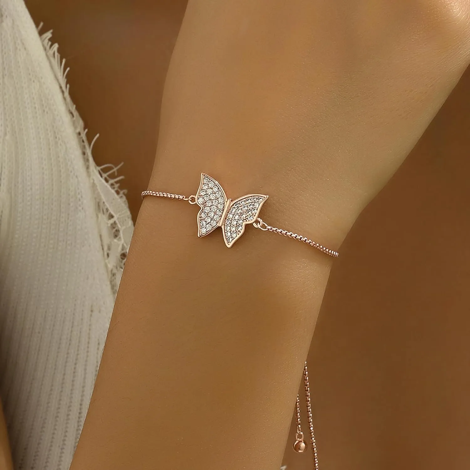 Butterfly Earring Necklace Bracelet Set - 14K Gold Plated Dainty Butterfly Jewelry Set with Cubic Zirconia, Birthday Bar Mitzvah Gifts for Women | Color: Gold/White Gold/Rose Gold