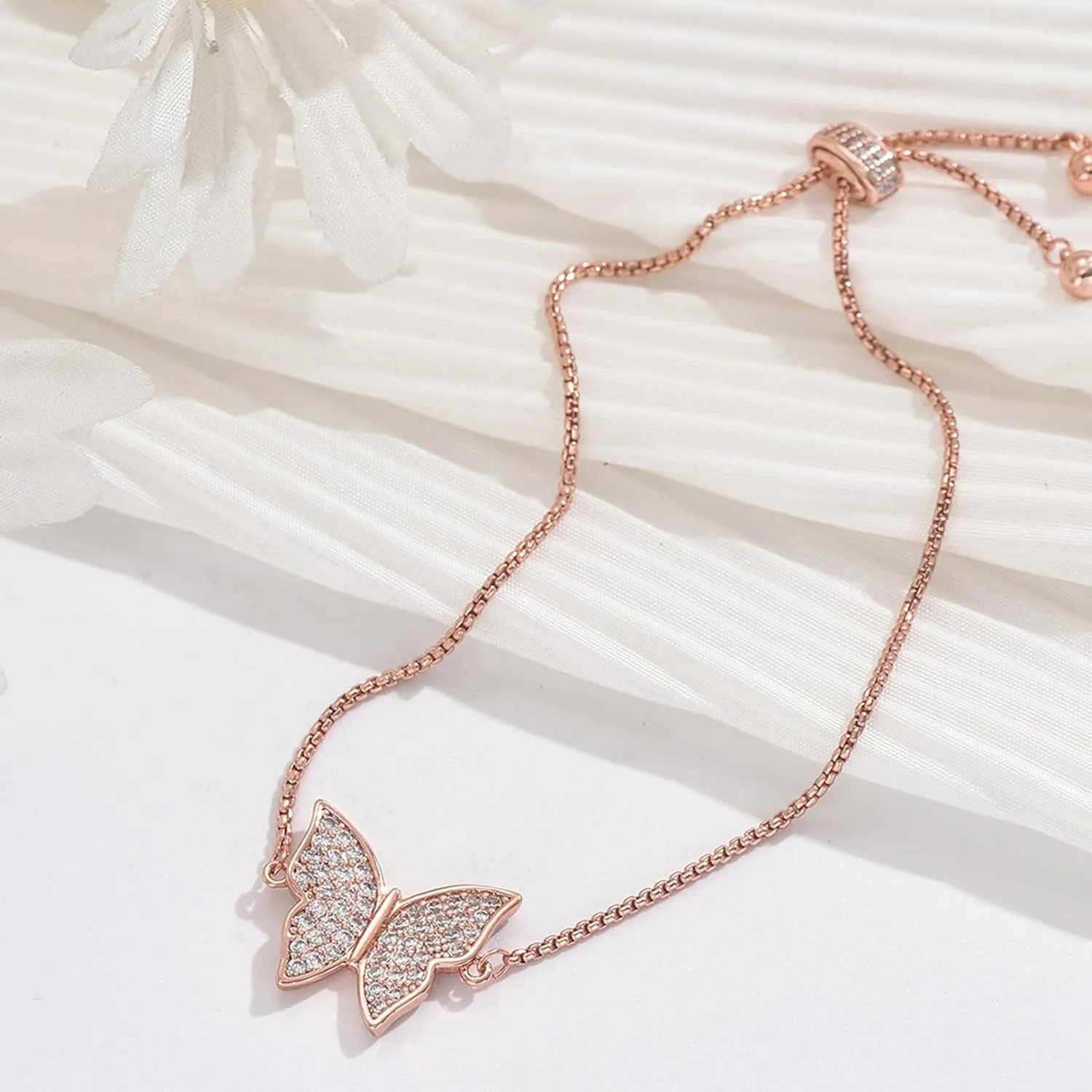 Butterfly Earring Necklace Bracelet Set - 14K Gold Plated Dainty Butterfly Jewelry Set with Cubic Zirconia, Birthday Bar Mitzvah Gifts for Women | Color: Gold/White Gold/Rose Gold