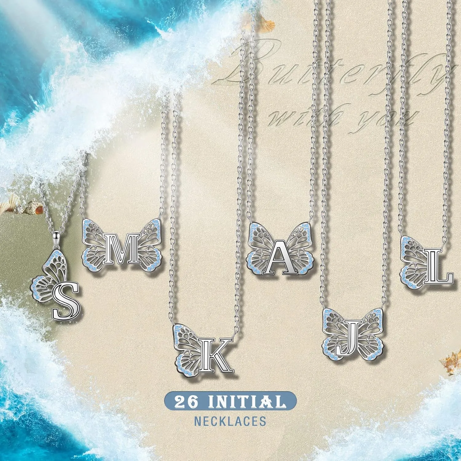 Butterfly Initial Necklaces for Women 925 Sterling Silver Initial Necklace Butterfly Initial Letter Jewelry for Women Mother's Day Gifts