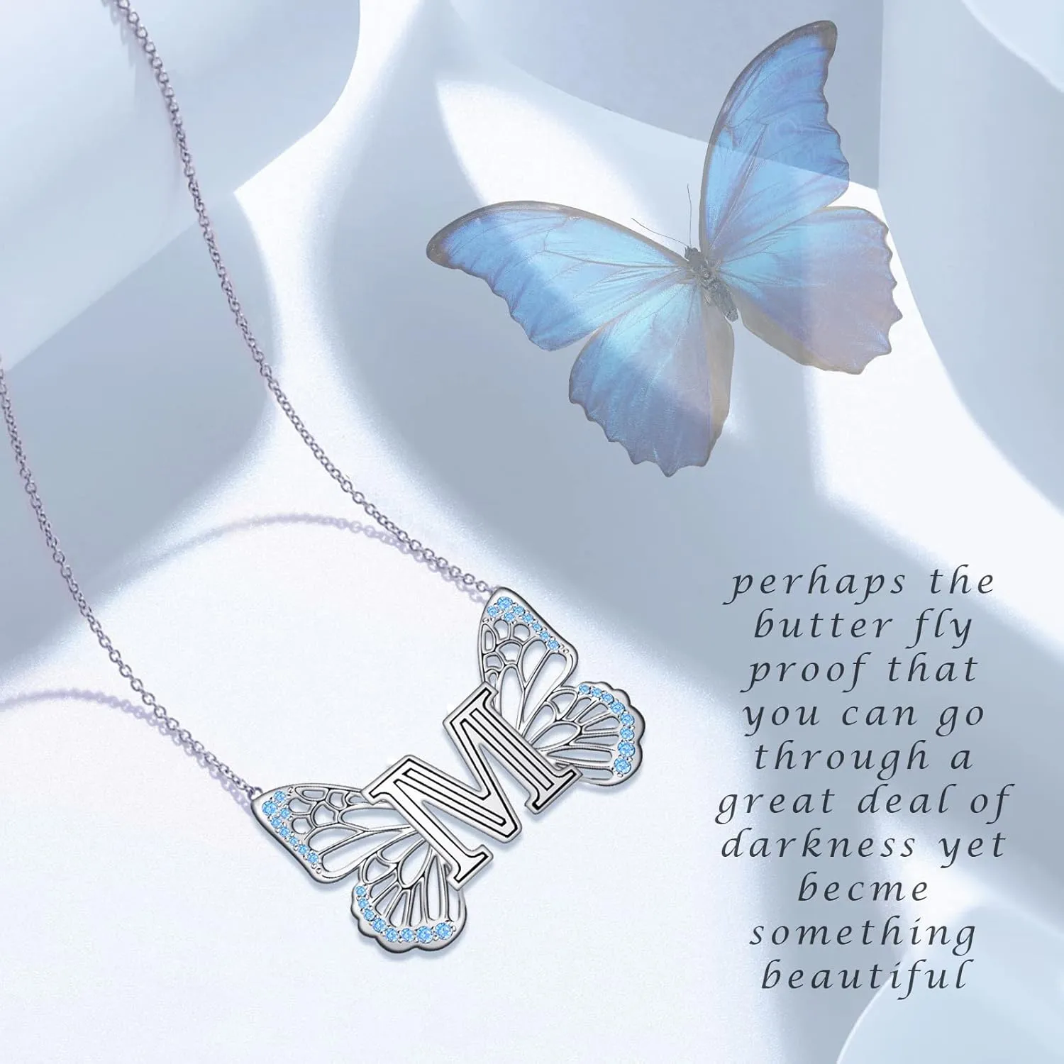 Butterfly Initial Necklaces for Women 925 Sterling Silver Initial Necklace Butterfly Initial Letter Jewelry for Women Mother's Day Gifts