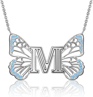 Butterfly Initial Necklaces for Women 925 Sterling Silver Initial Necklace Butterfly Initial Letter Jewelry for Women Mother's Day Gifts