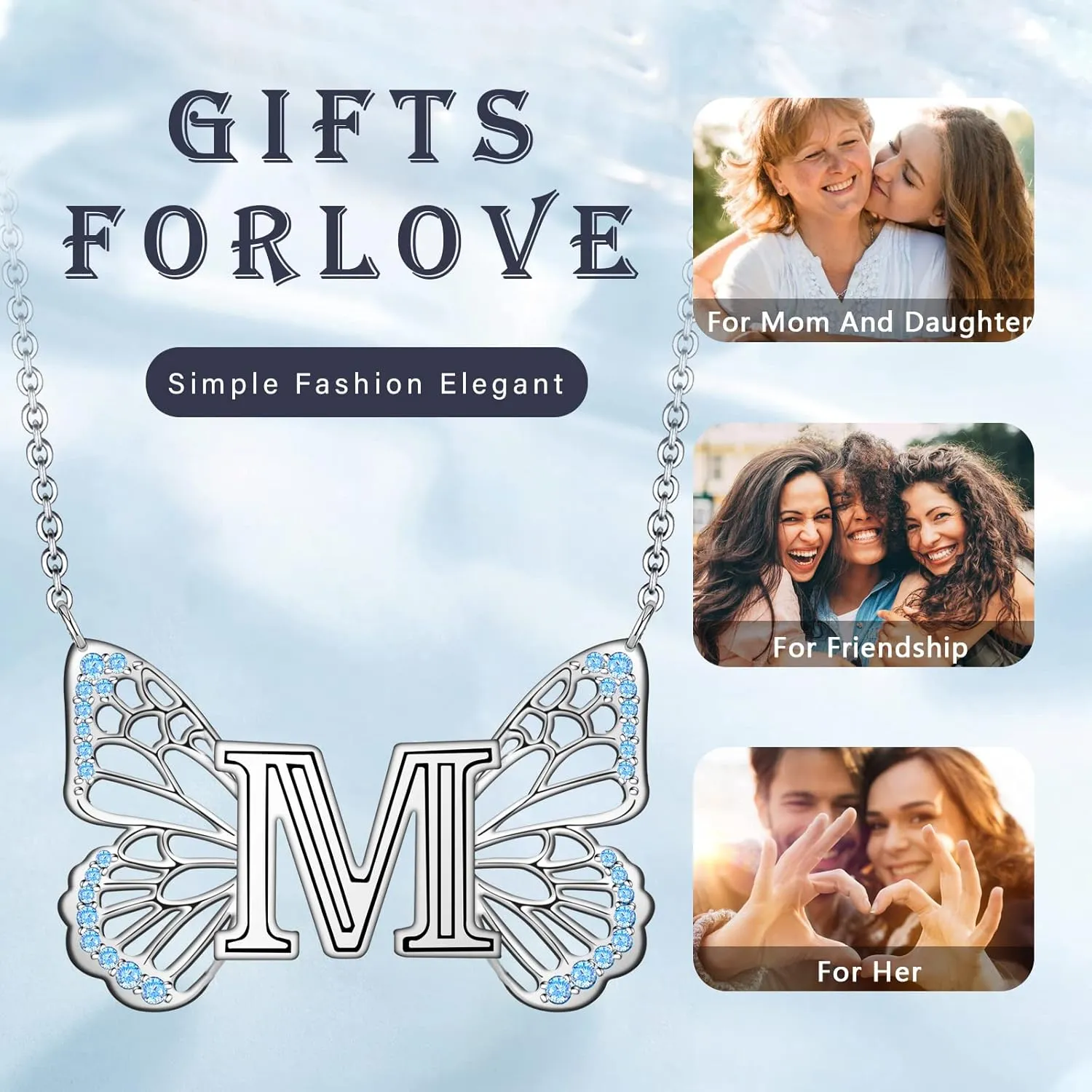 Butterfly Initial Necklaces for Women 925 Sterling Silver Initial Necklace Butterfly Initial Letter Jewelry for Women Mother's Day Gifts