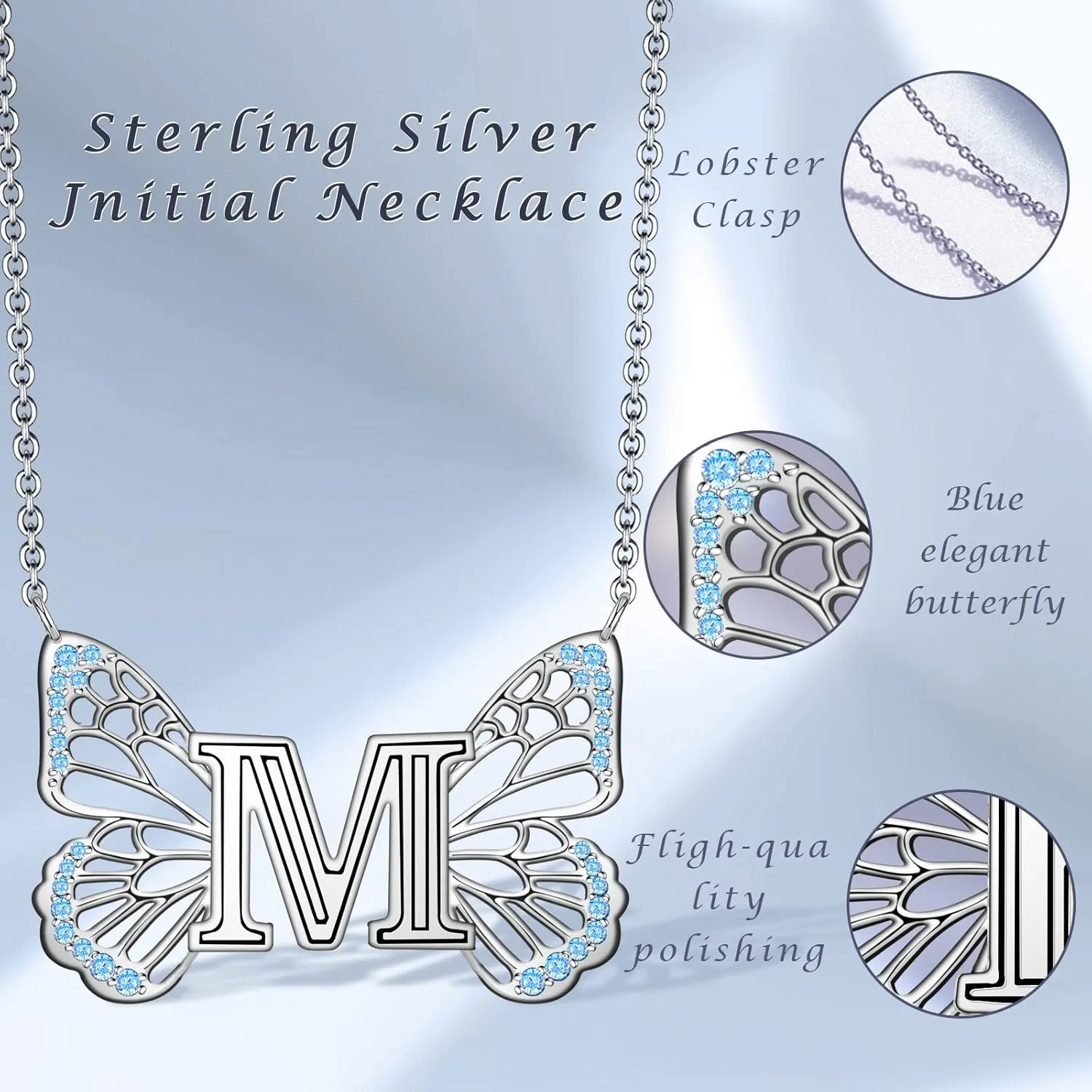 Butterfly Initial Necklaces for Women 925 Sterling Silver Initial Necklace Butterfly Initial Letter Jewelry for Women Mother's Day Gifts