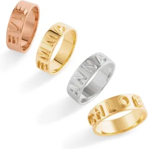 CAITLYNMINIMALIST 18K Gold Plated Sterling Silver Rose Gold Custom Name Personalized Word Chunky Initial Bold Statement Ring