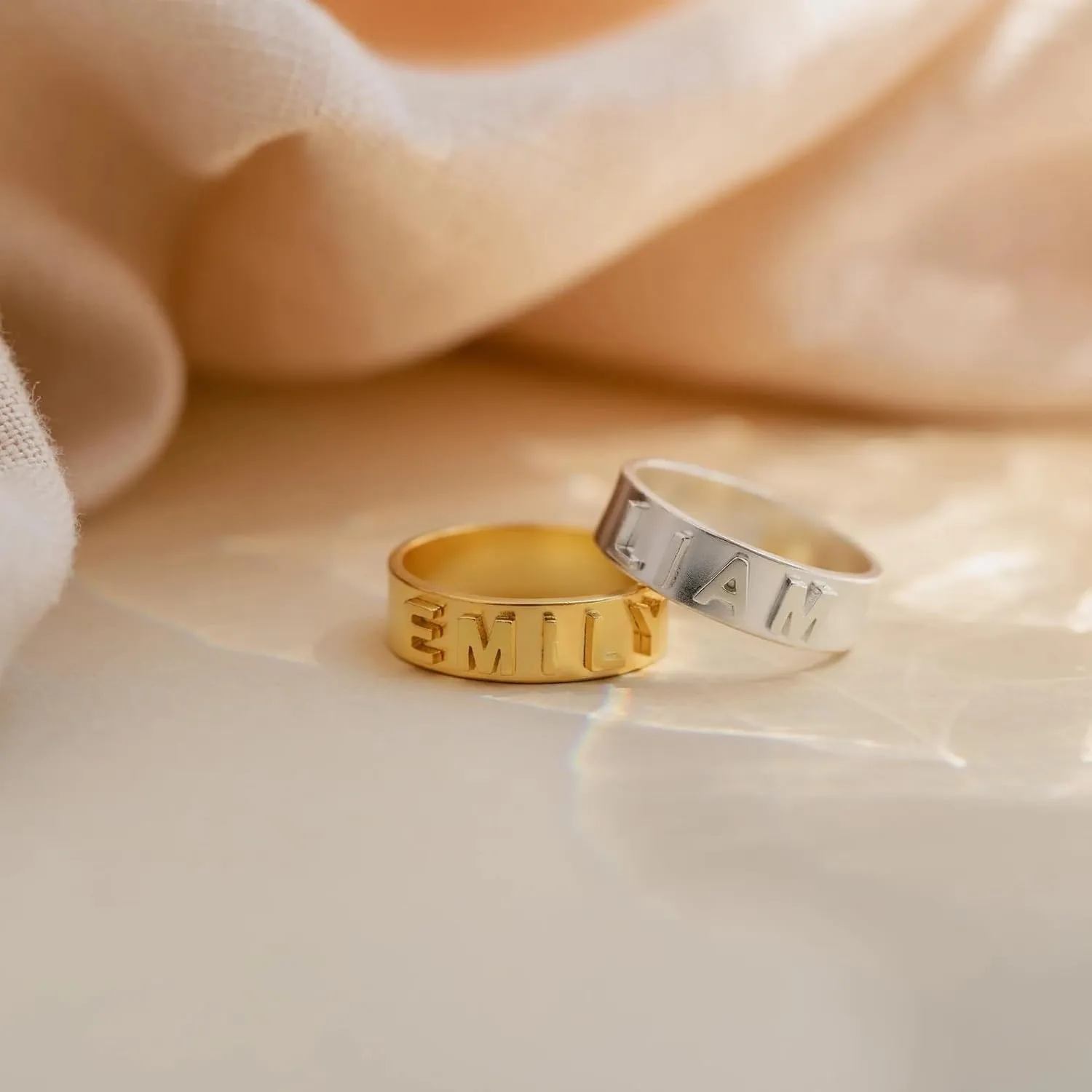 CAITLYNMINIMALIST 18K Gold Plated Sterling Silver Rose Gold Custom Name Personalized Word Chunky Initial Bold Statement Ring