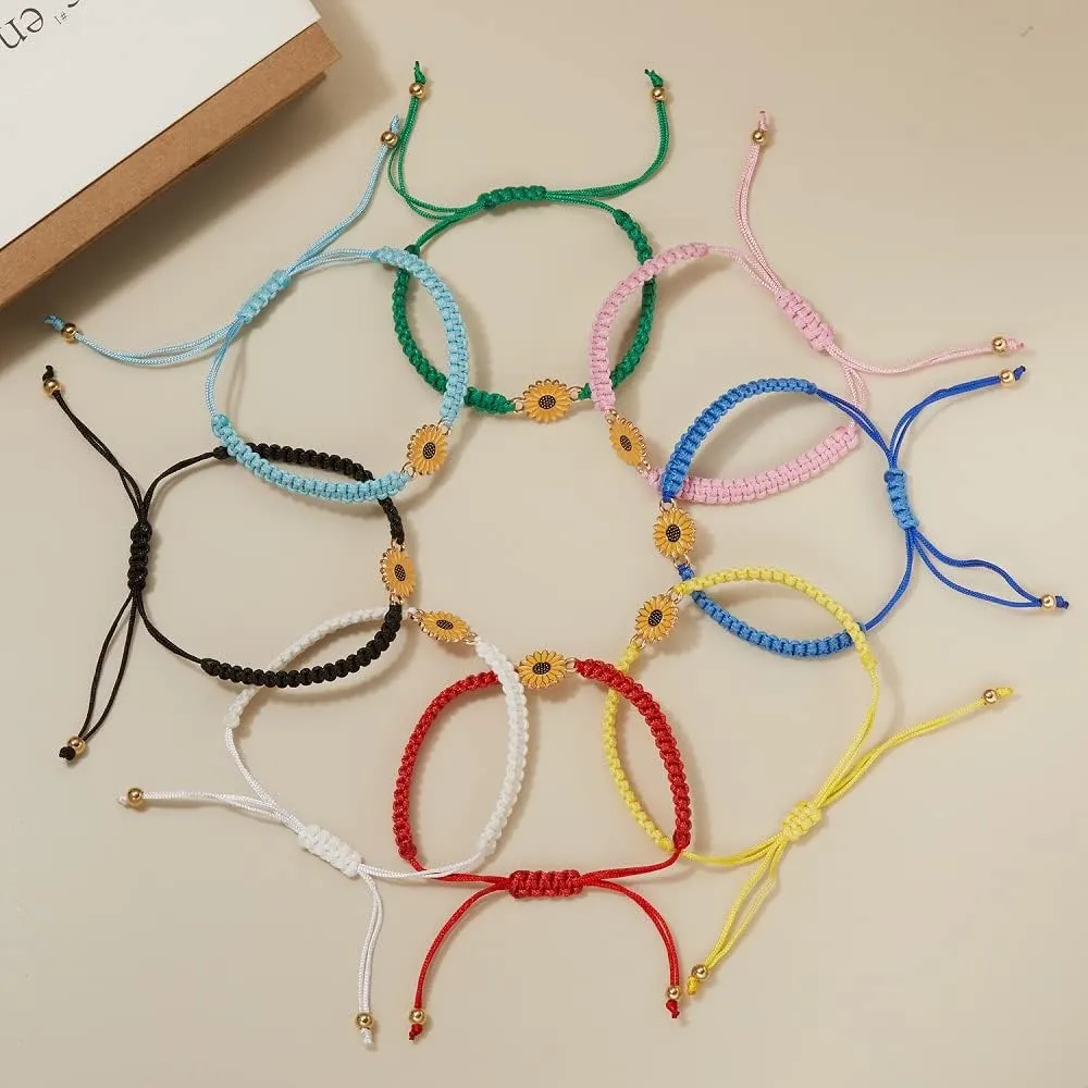Caiyao Colorful Daisy Sunflower Bracelets Adjustable Braided Rope Bohemian Daisy Flower Bracelet for Women Jewelry Gift