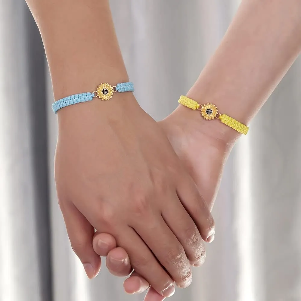 Caiyao Colorful Daisy Sunflower Bracelets Adjustable Braided Rope Bohemian Daisy Flower Bracelet for Women Jewelry Gift