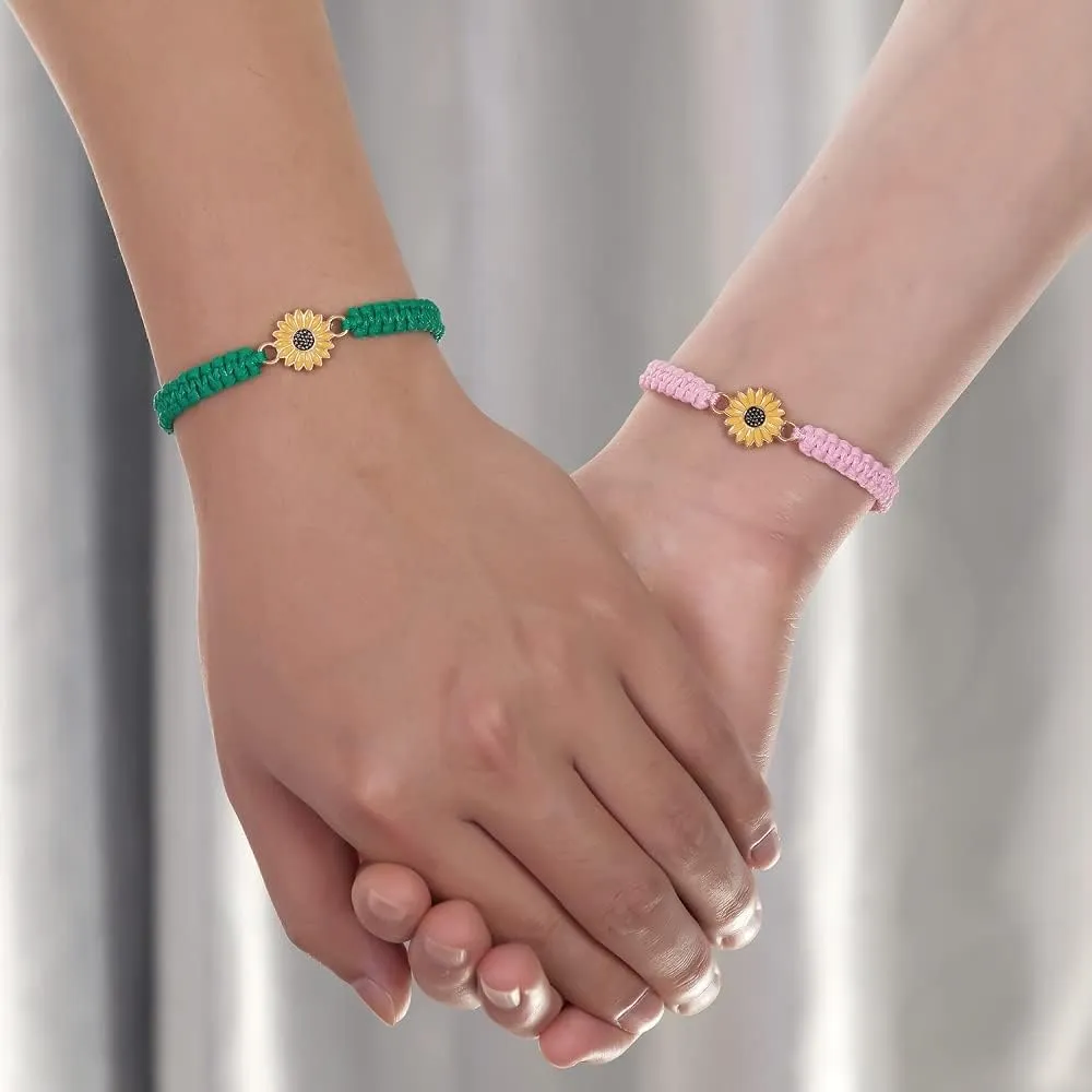 Caiyao Colorful Daisy Sunflower Bracelets Adjustable Braided Rope Bohemian Daisy Flower Bracelet for Women Jewelry Gift