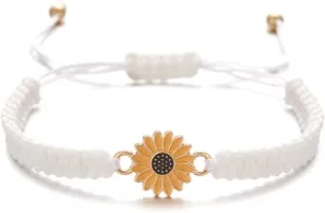 Caiyao Colorful Daisy Sunflower Bracelets Adjustable Braided Rope Bohemian Daisy Flower Bracelet for Women Jewelry Gift